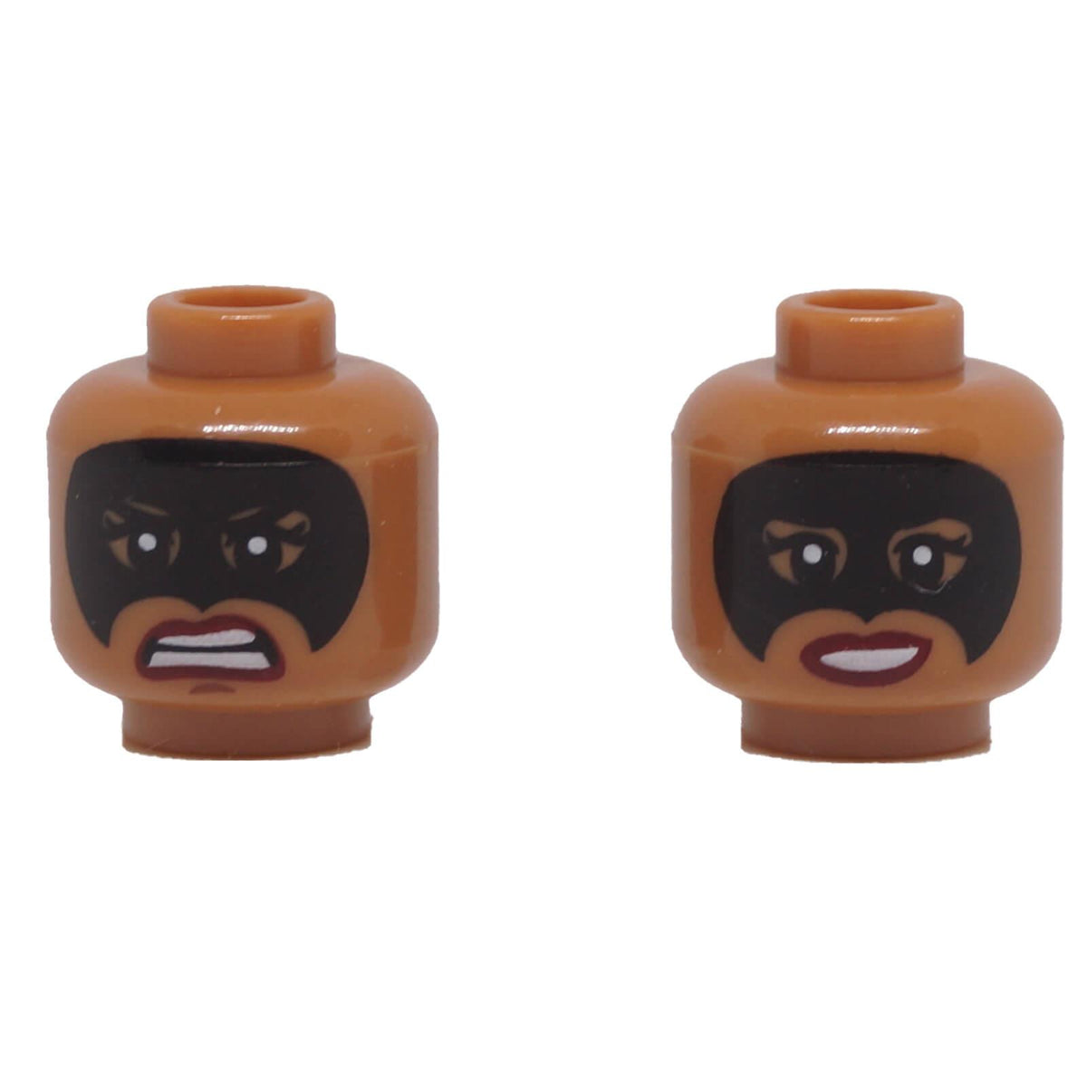 LEGO® 3626pb1984 Female Minifigure Head with Black Domino Mask and Dual Expressions - Medium Nougat