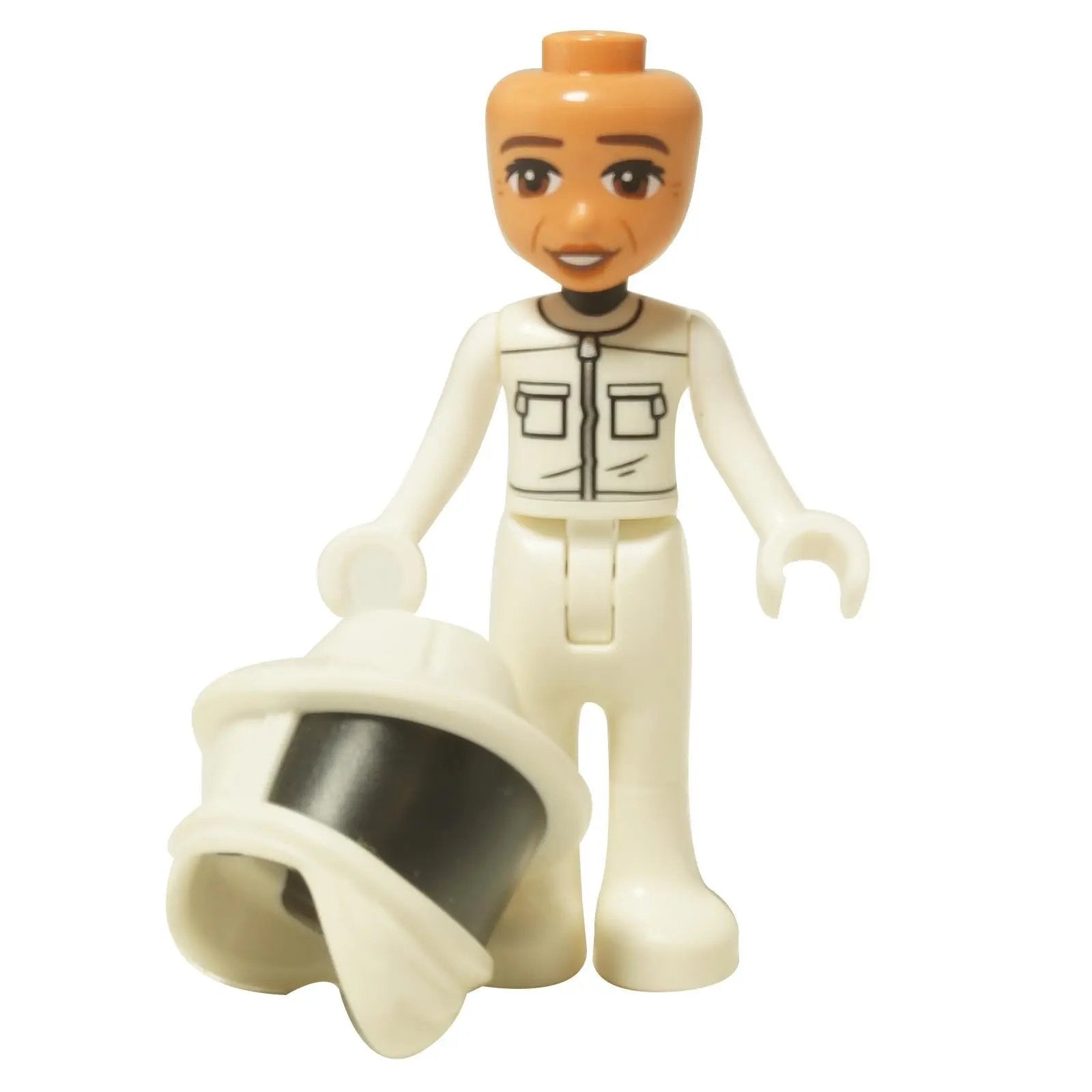 LEGO® Muñeca mini-doll Orla de Friends (frnd0818) en un traje de apicultor blanco, mostrada sin su casco de protección.