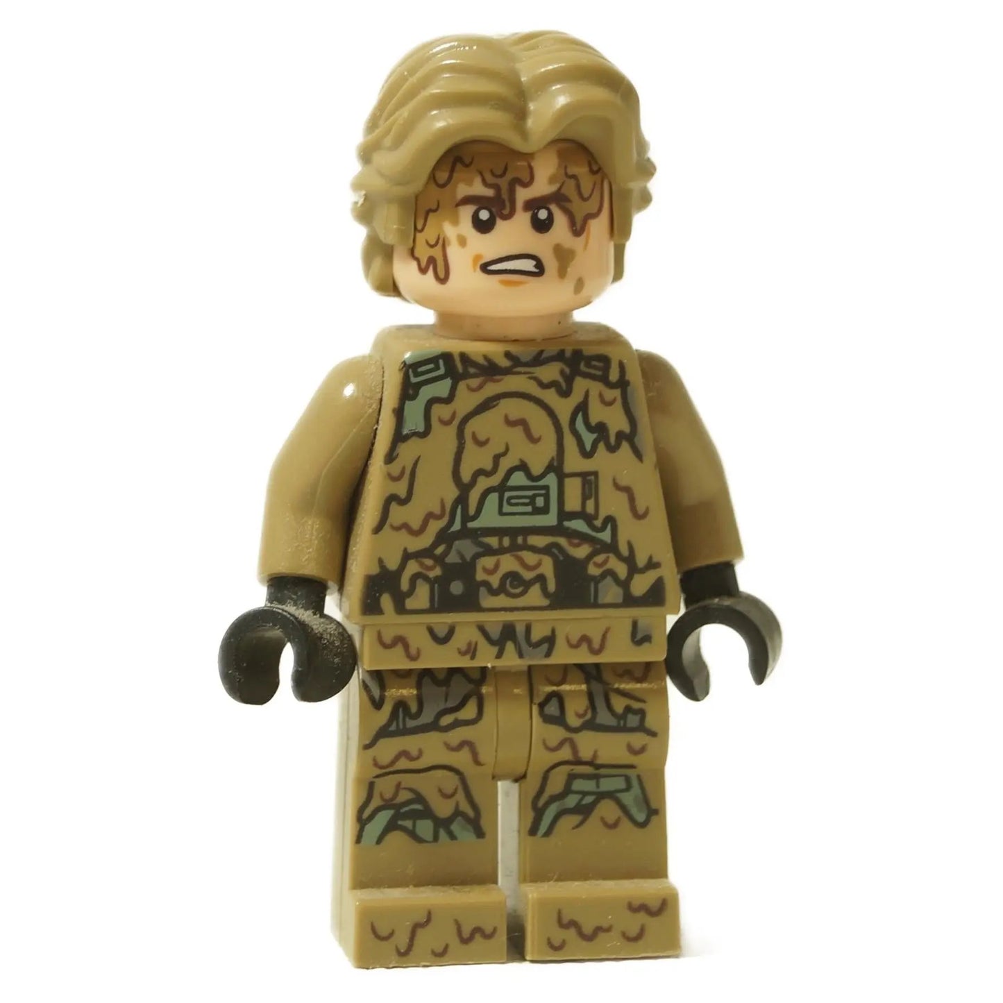 LEGO® Star Wars Han Solo – minifigura de Mudtrooper (sw0934) vista frontal con uniforme sucio y detalles de armadura color arena.