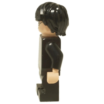 LEGO® Harry Potter minifigure (hp333) wearing his open Gryffindor robe over his school sweater, representing his teenage years. Side view.