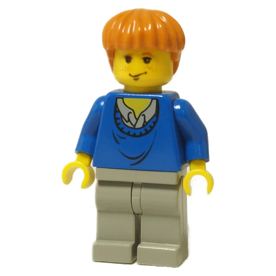 LEGO® Harry Potter Ron Weasley minifigure (hp006) with orange hair, freckles, and wearing his classic blue sweater.