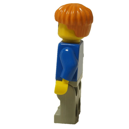 LEGO® Harry Potter Ron Weasley minifigure (hp006) with orange hair, freckles, and wearing his classic blue sweater. Side view.