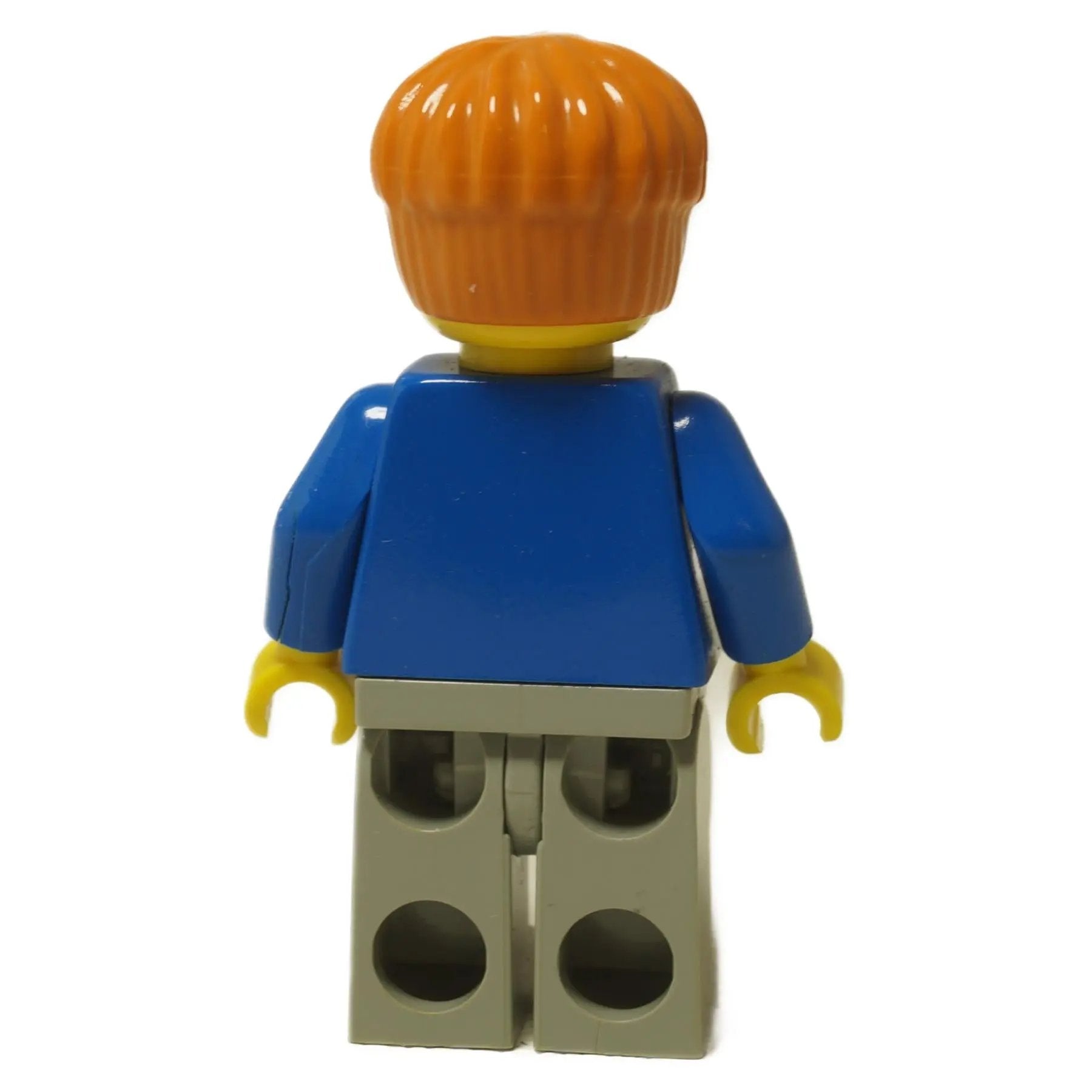 LEGO® Harry Potter Ron Weasley minifigure (hp006) with orange hair, freckles, and wearing his classic blue sweater. Back view.