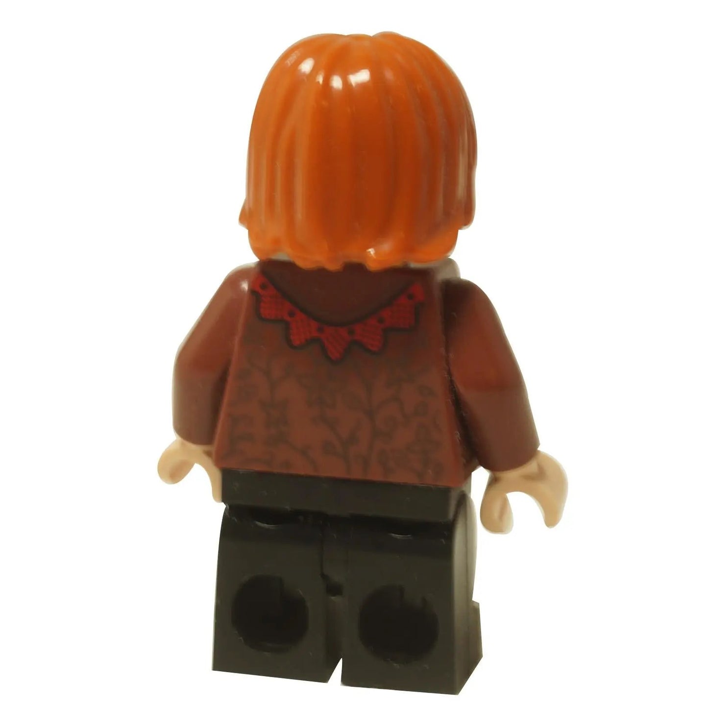 LEGO® Minifigura de Harry Potter Ron Weasley (hp185) vistiendo su túnica de gala arrugada de color marrón rojizo para el Baile de Yule. Vista trasera.