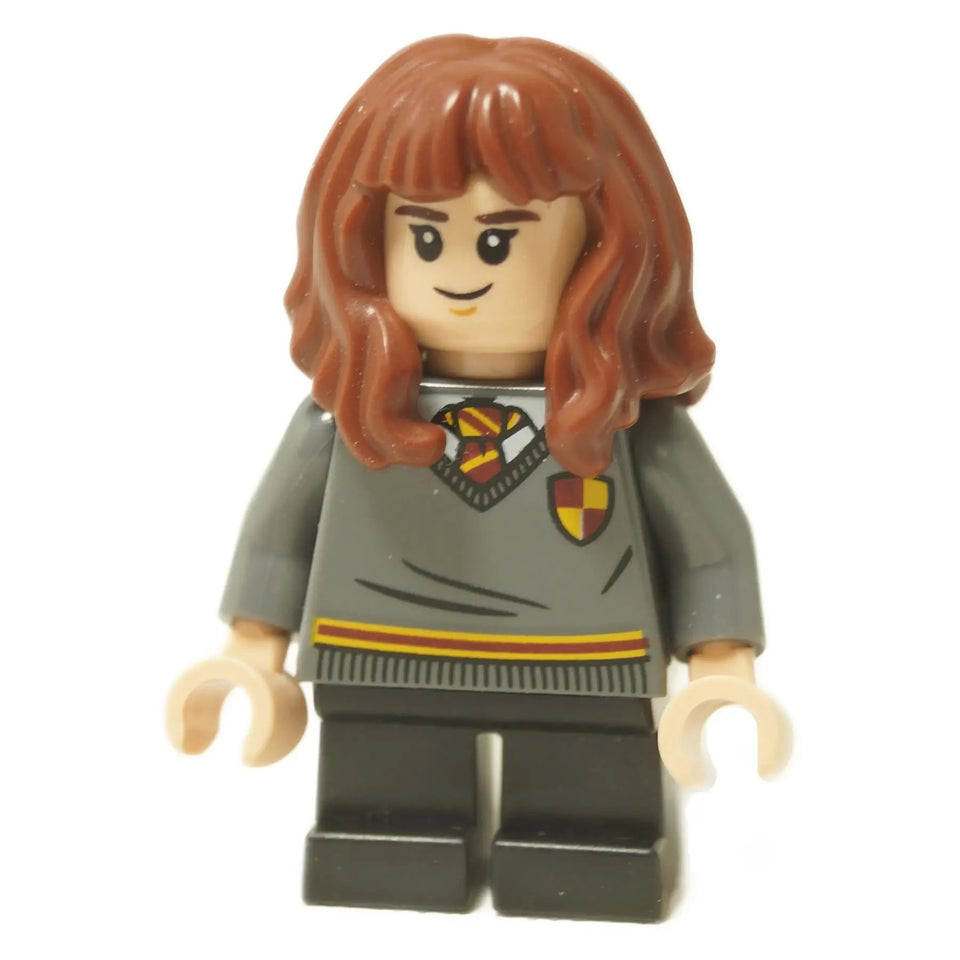 LEGO® Minifigura de Hermione Granger de Harry Potter (hp272) vistiendo su suéter gris de Gryffindor y su característico cabello castaño rizado.