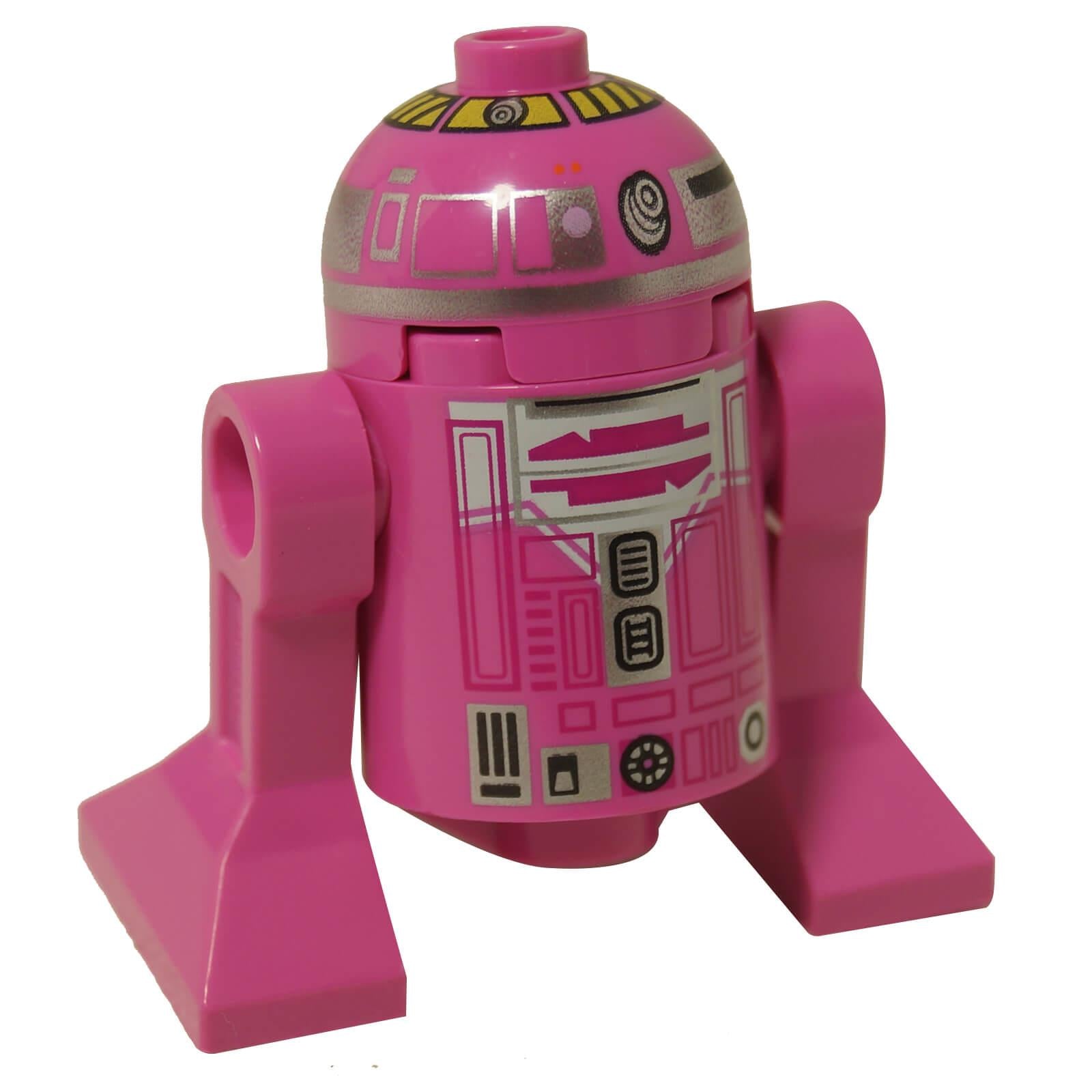 LEGO® Droide astromecánico QT-KT de Star Wars en rosa con paneles impresos detallados, cuerpo clásico estilo R2 y patas laterales, derecha