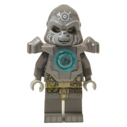  LEGO® Legends of Chima Grumlo minifigure (loc048) from the Gorilla Tribe, wearing heavy silver armor with a blue CHI orb.