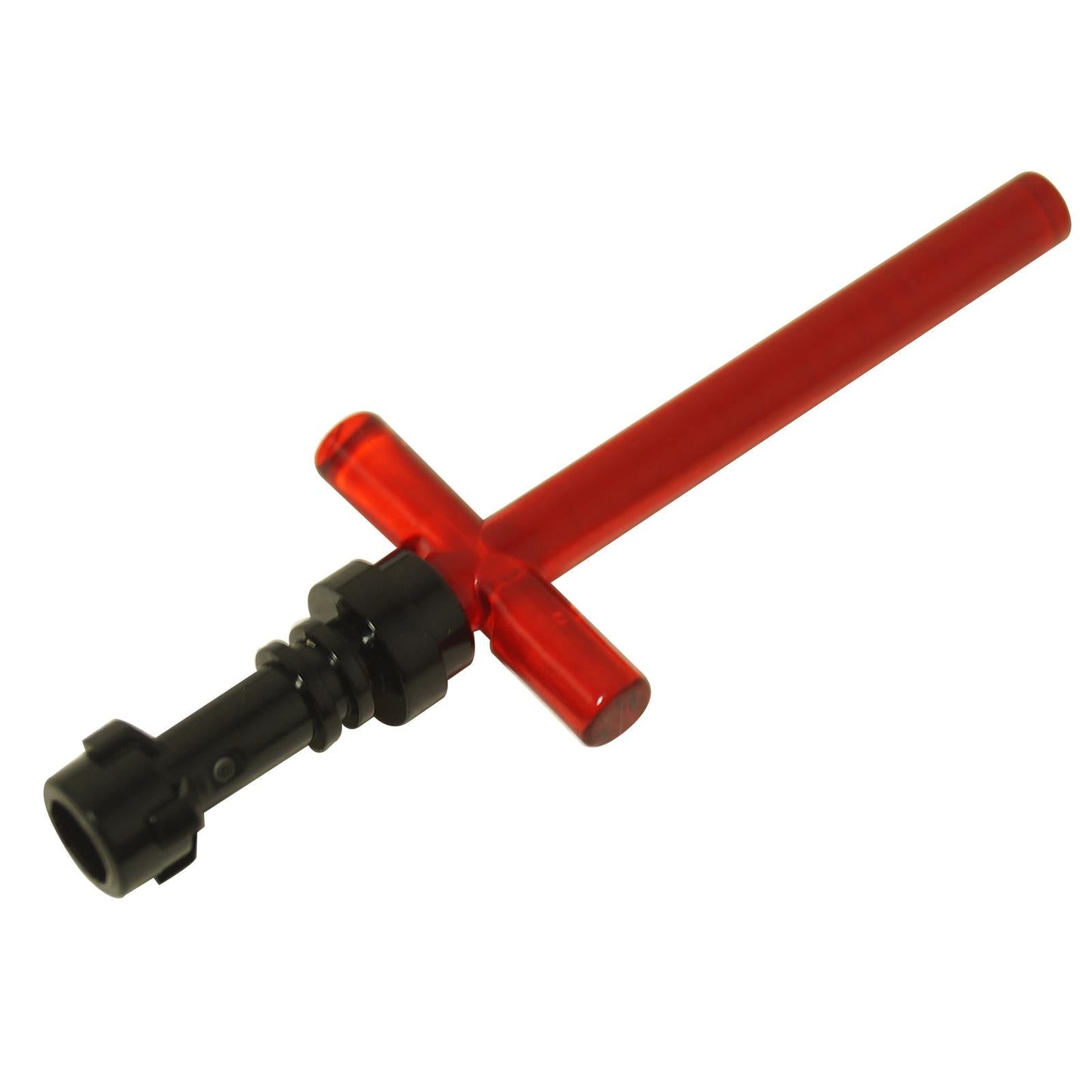 LEGO® hoja de sable de luz con empuñadura cruzada en rojo oscuro, barra principal de 4L y barras laterales de 2L — pieza del sable de luz de Kylo Ren.