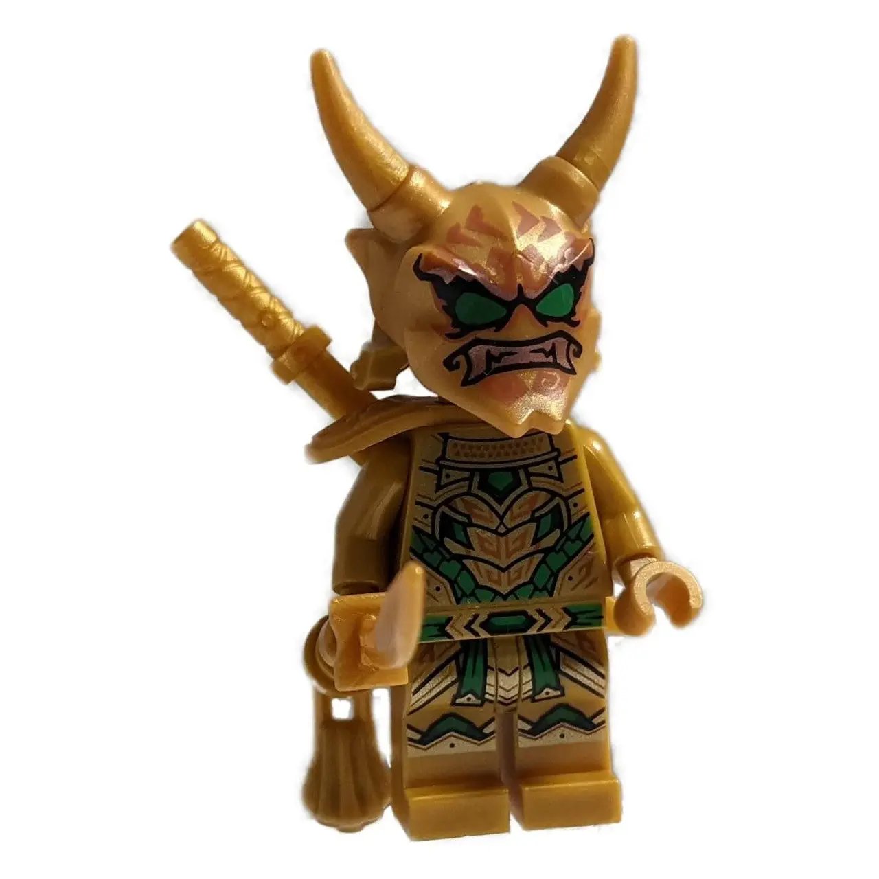 LEGO® Ninjago Golden Oni Lloyd (njo774) minifigure – side view with a golden katana and detailed printing from the Crystallized series.
