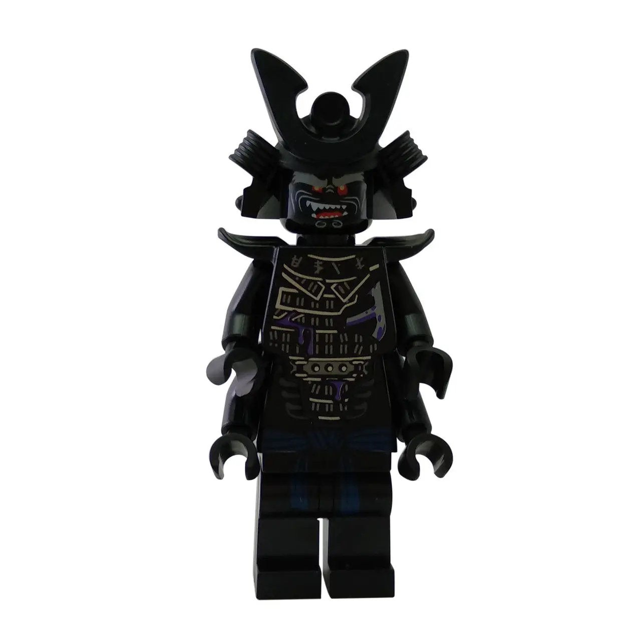LEGO® Ninjago 乐高人仔 的甘尔马顿（复活）配有黑色盔甲，精美的紫色和银色印刷，凶猛的红色眼睛，以及一顶有角头盔。