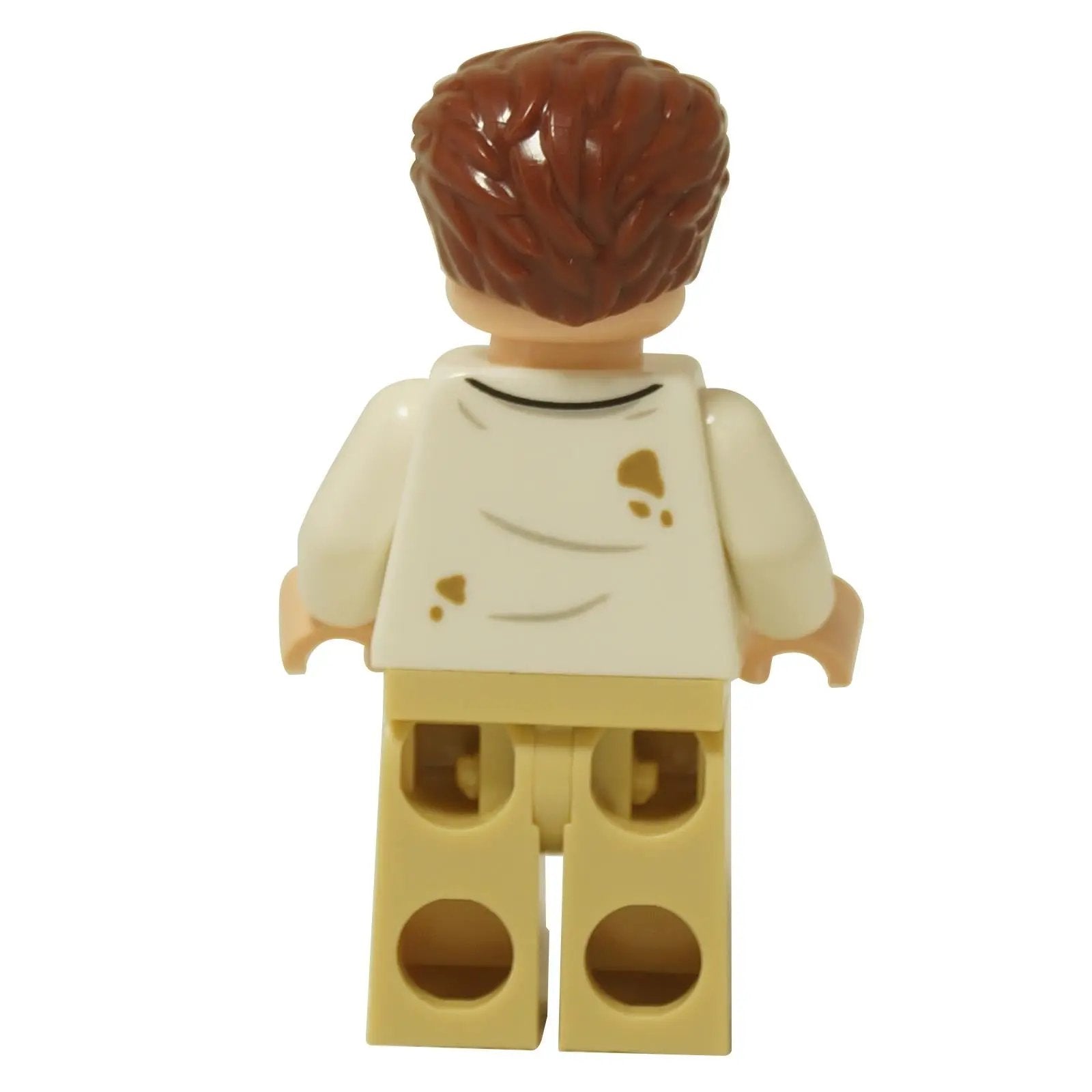 Rear view of the LEGO® Jurassic World Martin Krebs minifigure (jw134) with back printing showing dirt stains on the shirt.
