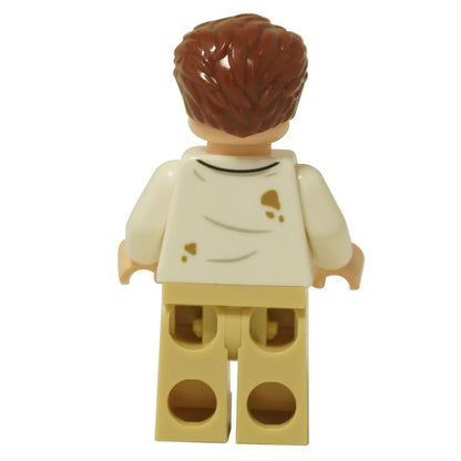 Rear view of the LEGO® Jurassic World Martin Krebs minifigure (jw134) with back printing showing dirt stains on the shirt.