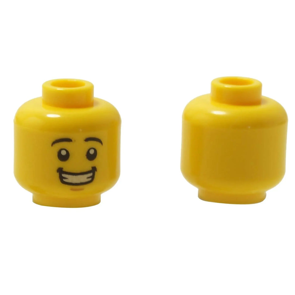 Minifigure head with smiling expression showing teeth and a small chin dimple