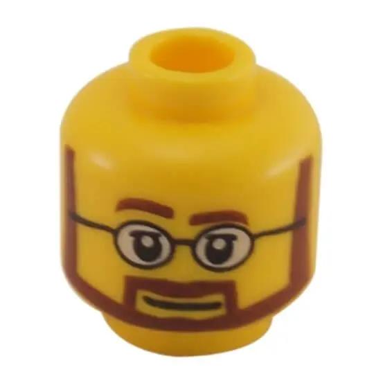 LEGO® minifigure head (3626pb0267) with reddish-brown eyebrows, a goatee beard, and round black glasses.
