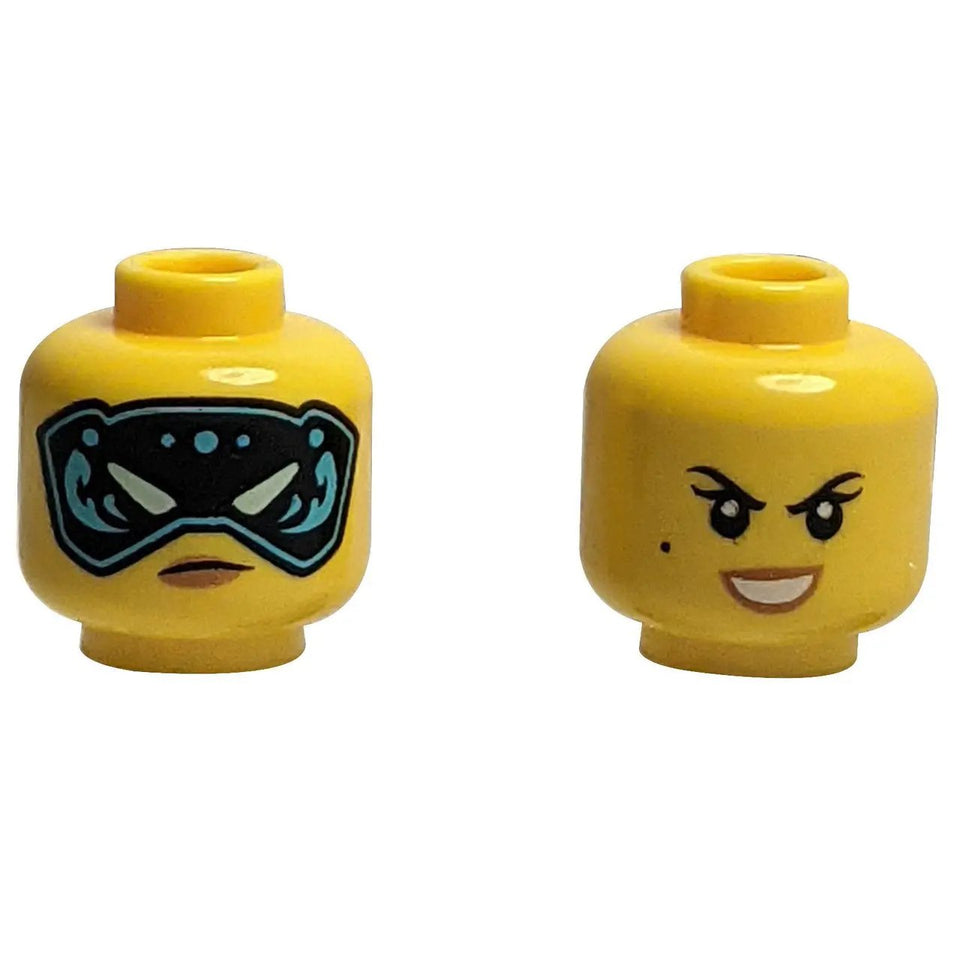Minifigura, Cabeça de Dupla Face Feminina com Sobrancelhas Pretas e Sinal de Beleza, Sorriso de Boca Aberta / Preto e Med 