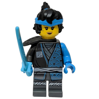LEGO Ninjago Nya minifigure njo743 in her blue and red EVO suit, ready for action, front view.