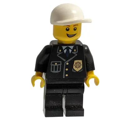 Police - City Suit with Blue Tie and Badge, Black Legs, White Short Bill Cap, Open Grin
