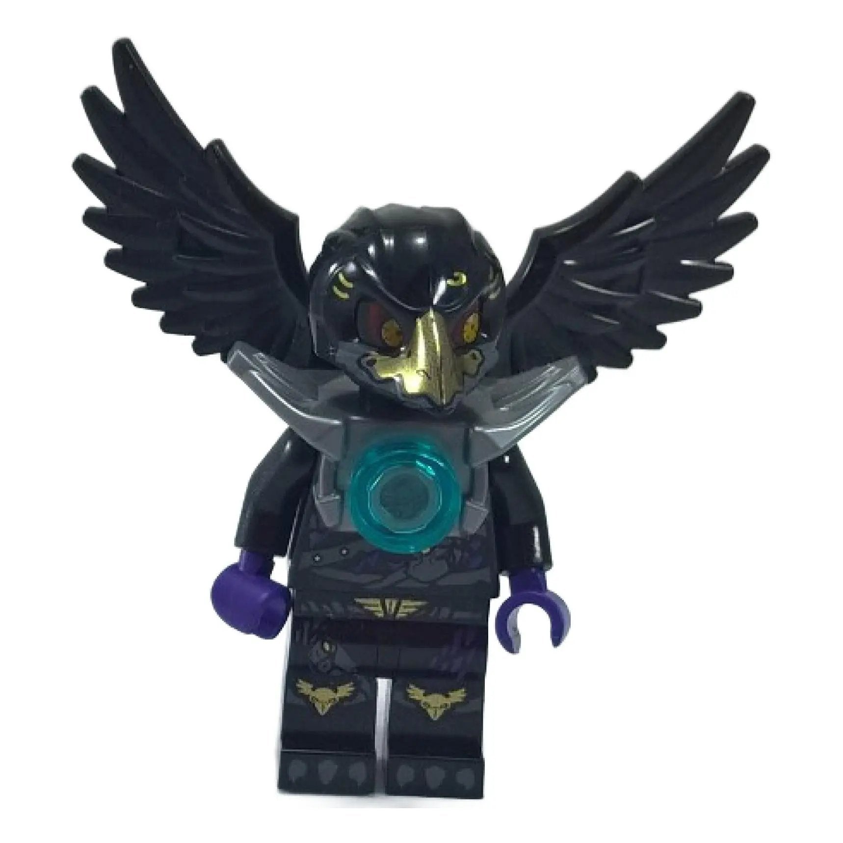 LEGO® Razcal minifigure from Legends of Chima with detailed raven armor and dark wings, perfect for fantasy scenes and character displays.