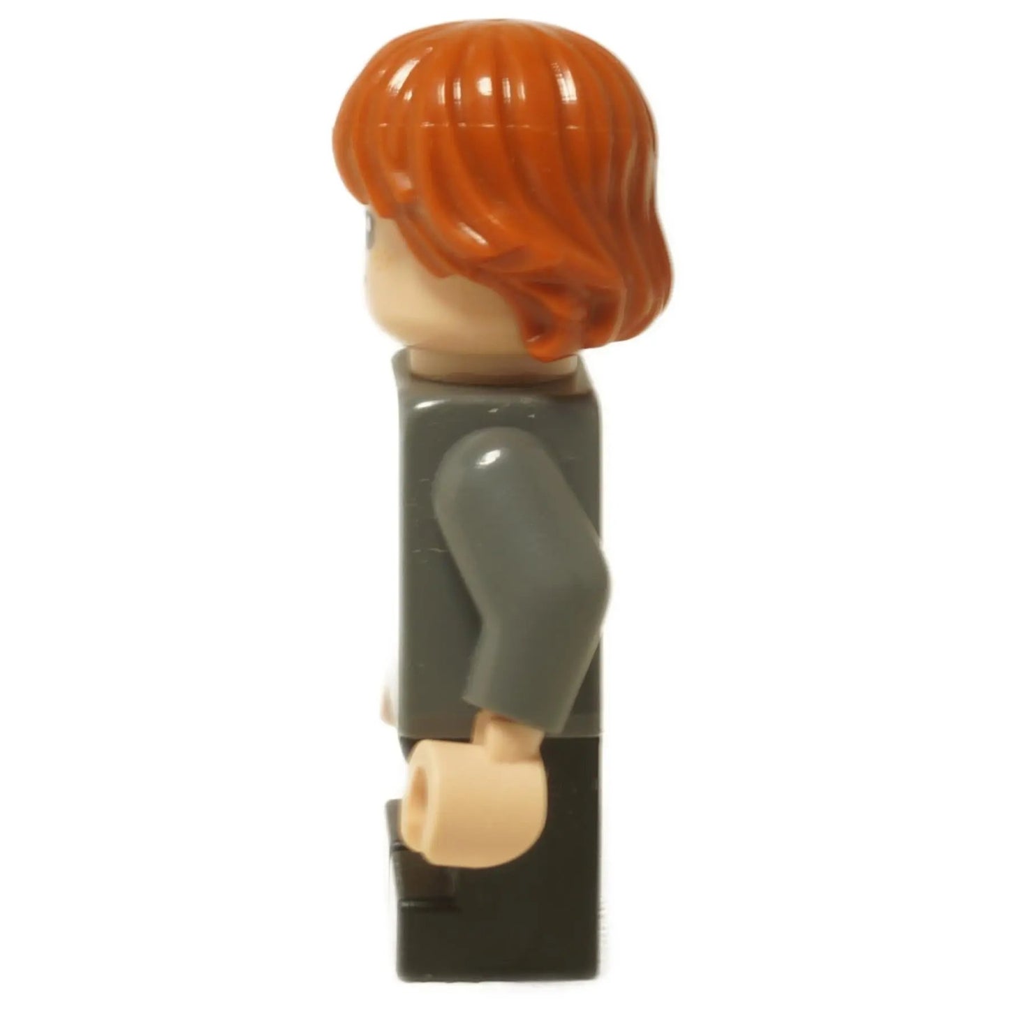 LEGO® Harry Potter Ron Weasley minifigurka (hp273) ve svetru Nebelvíru, ukazující jeho oboustrannou hlavu s usměvavým a vystrašeným výrazem. Pohled z boku.