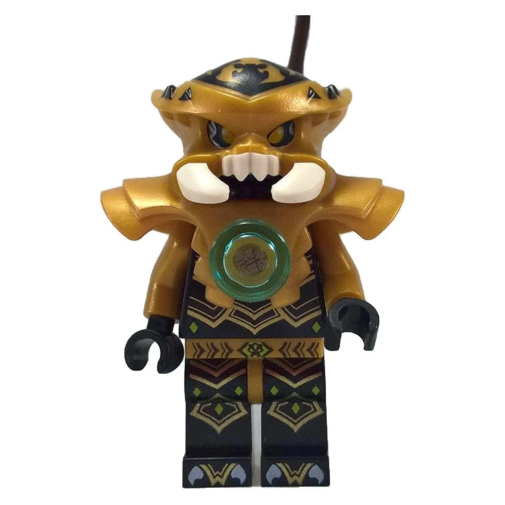 LEGO® Minifigura de Legends of Chima Scorm, Rey de la Tribu Escorpión, con armadura dorada y orbe de Chi verde del set 70132