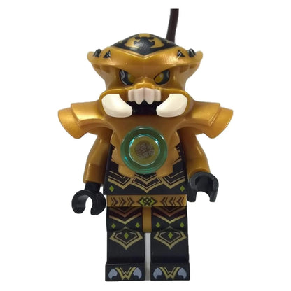 LEGO® Minifigura de Legends of Chima Scorm, Rey de la Tribu Escorpión, con armadura dorada y orbe de Chi verde del set 70132