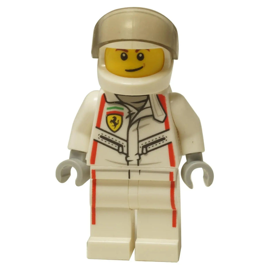 LEGO® Speed Champions 1970 Ferrari 512 M Driver minifigure (sc097) in a white racing suit with a helmet.