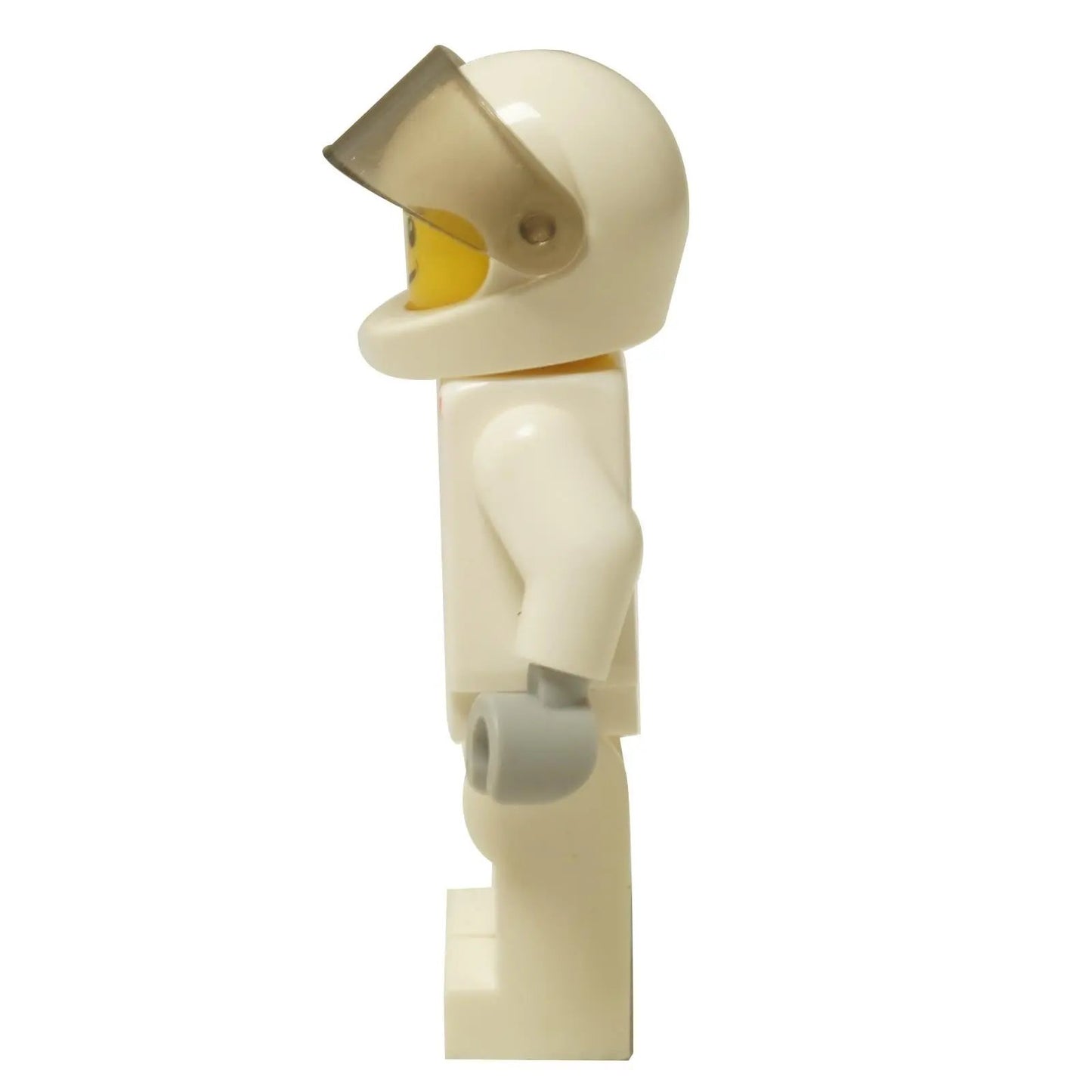 LEGO® Speed Champions 1970 Ferrari 512 M Driver minifigure (sc097) in a white racing suit with a helmet. Side view.