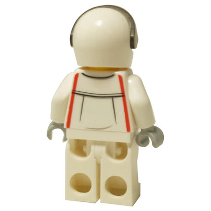 LEGO® Speed Champions 1970 Ferrari 512 M Driver minifigure (sc097) in a white racing suit with a helmet. Back view.
