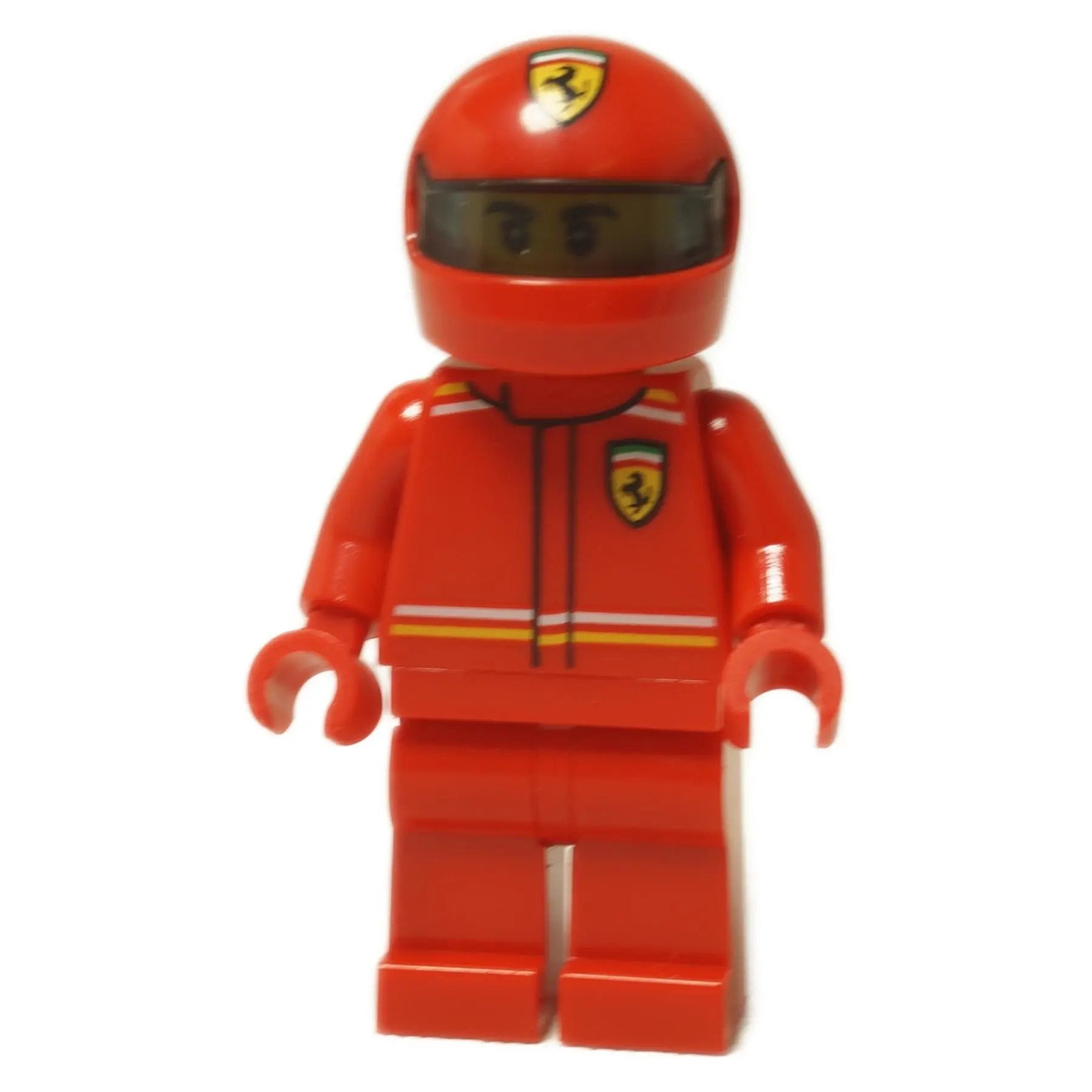 LEGO® Speed Champions Ferrari SF-24 F1 Driver minifigure (sc122) in red racing suit, shown with helmet.