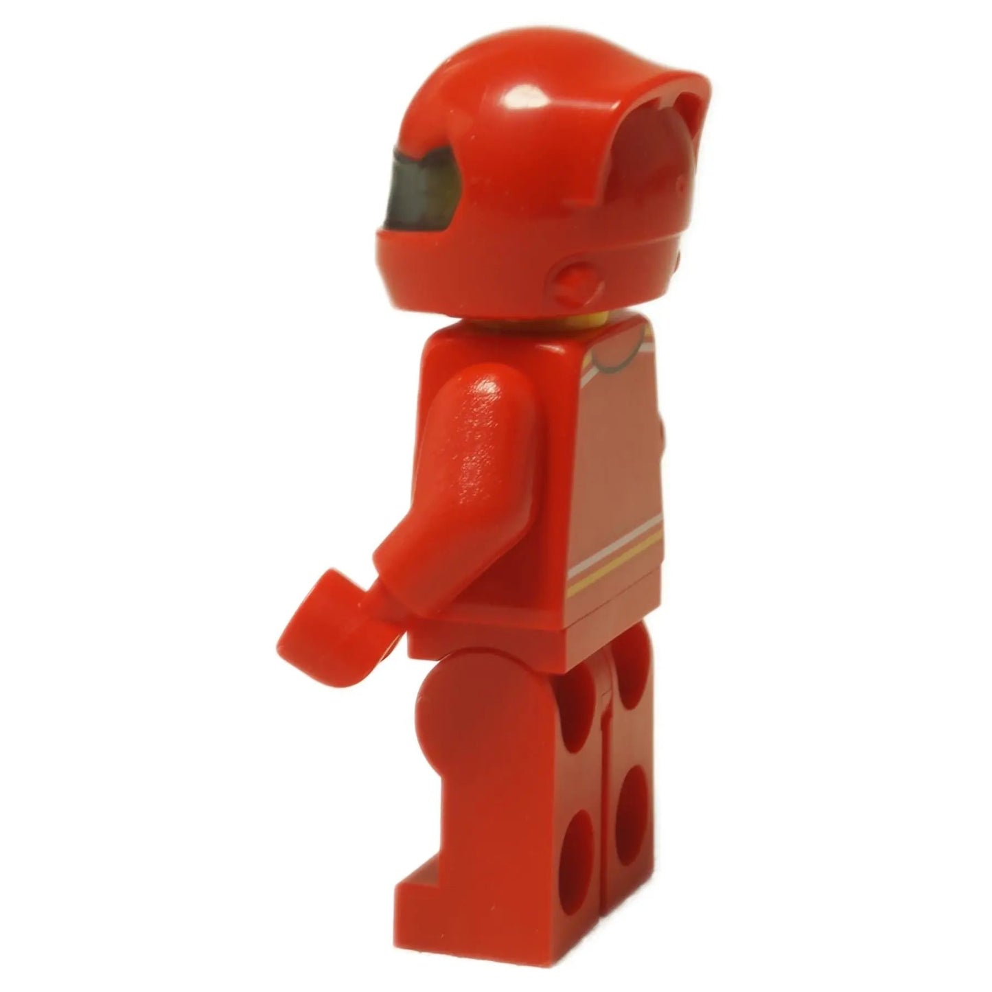 LEGO® Speed Champions Ferrari SF-24 F1 Driver minifigure (sc122) in red racing suit, shown with helmet. Side view.