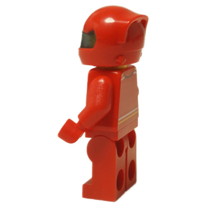 LEGO® Speed Champions Ferrari SF-24 F1 Driver minifigure (sc122) in red racing suit, shown with helmet. Side view.