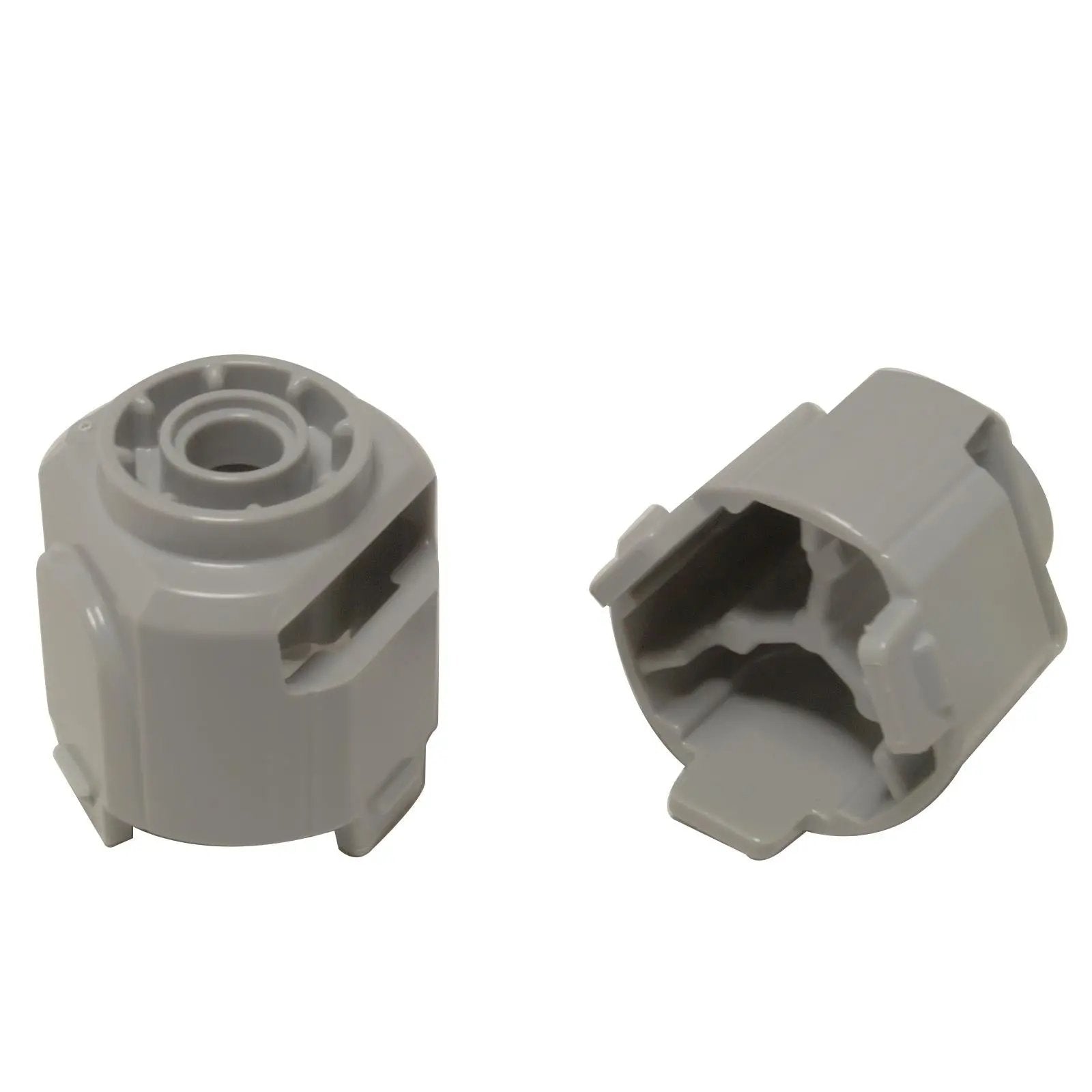 Front view of the light bluish gray LEGO Technic Gear Differential Housing, part 65414, on a white background.
