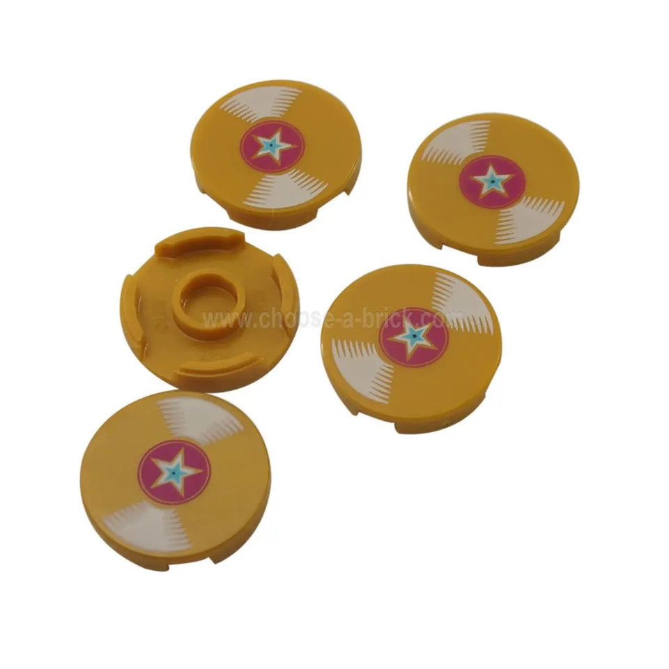 Piastrella, Rotonda 2 x 2 con Supporto Inferiore per Stud con Disco in Vinile con Magenta Centro e Motivo a Stella (41103)
