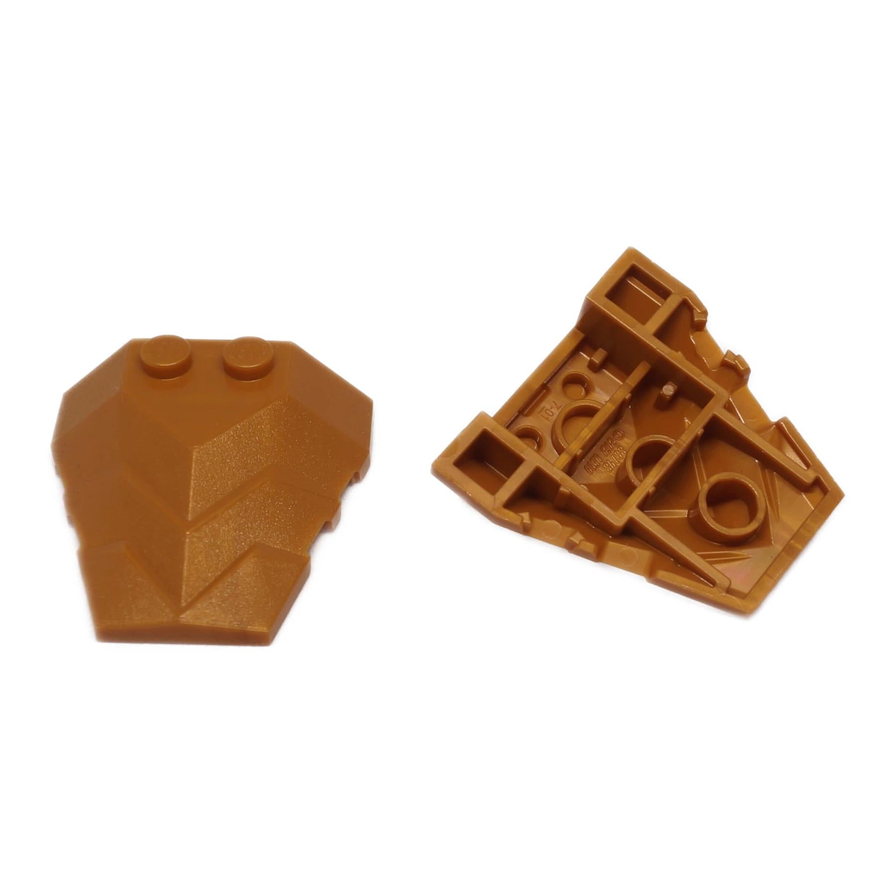Pearl gold wedge 4 x 4 with angular stepped top for LEGO® building slopes, accents, and detailing
