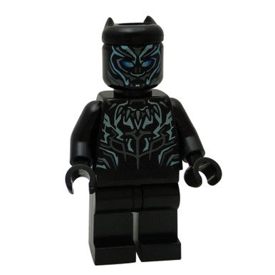 LEGO Black Panther minifigure with blue highlights, front view