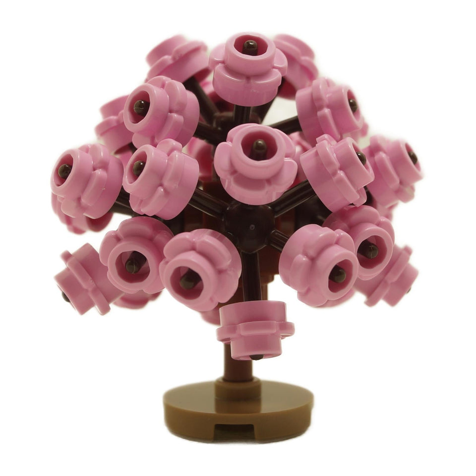 LEGO® cherry blossom tree build with rounded pink flower elements on a brown trunk, perfect for nature scenes and decorative MOCs.