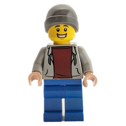 Ahli sukan Minifigure dengan Hoodie Kelabu & Beanie 