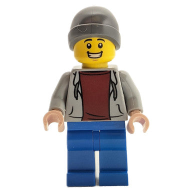 Ahli sukan Minifigure dengan Hoodie Kelabu & Beanie 