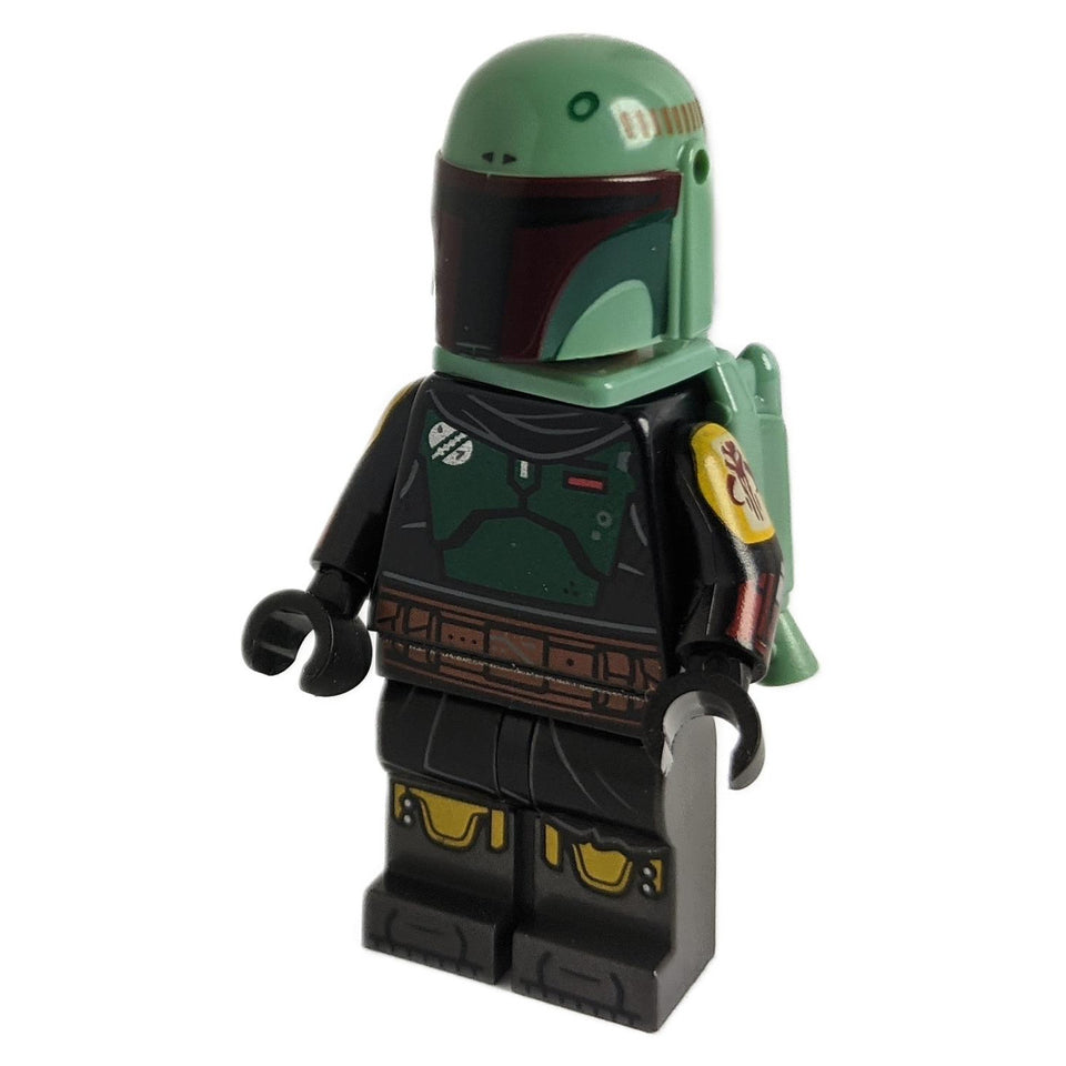 LEGO Boba Fett minifigure, repainted Beskar armor and jet pack, front view