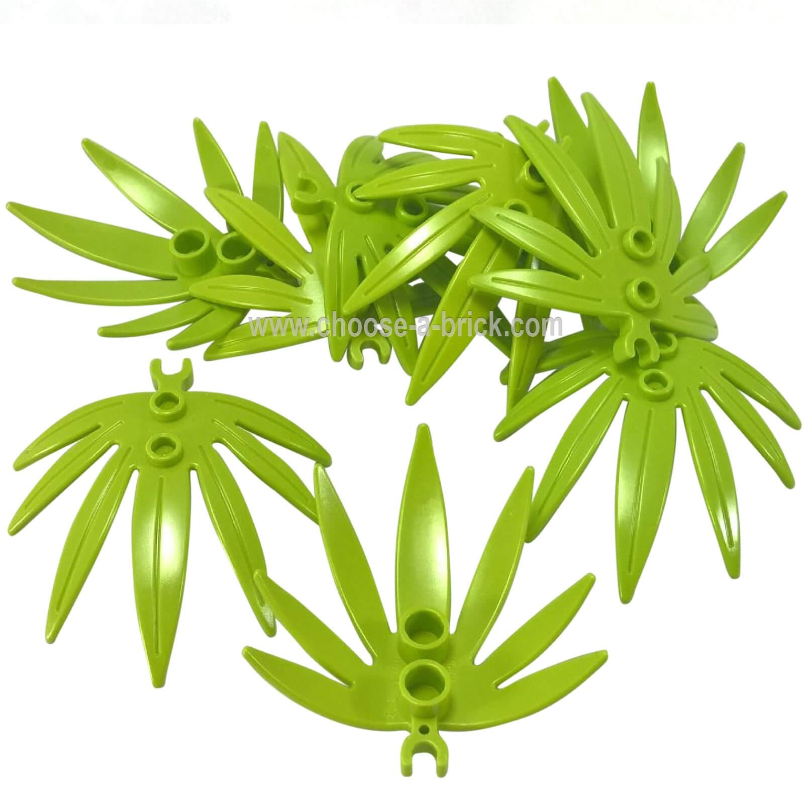Verde Lima verde LEGO® piezas de hojas de planta 6x5 Swordleaf con clip (10884) sobre un fondo blanco.  