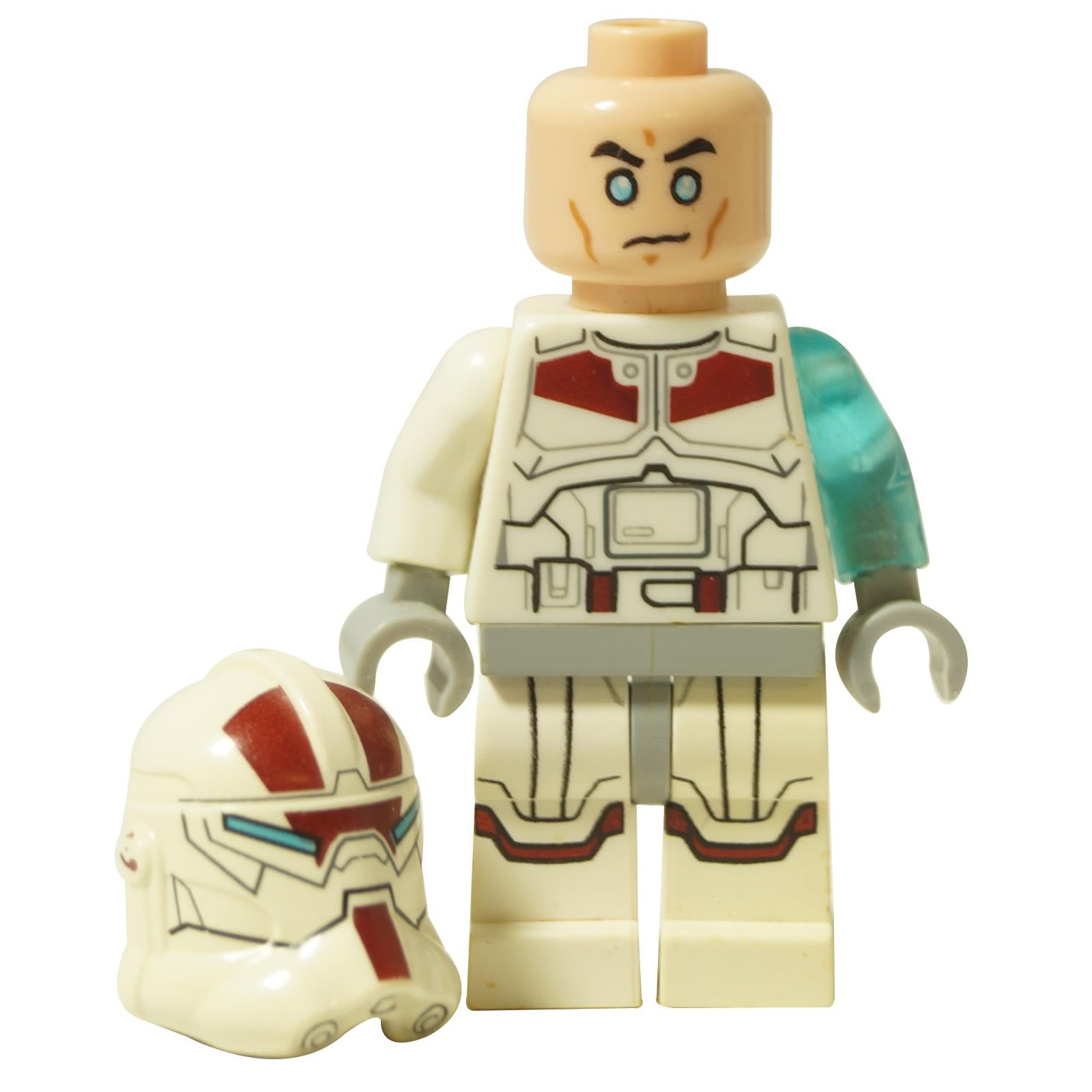 LEGO® Star Wars Jek-14 minifigura (sw0475) sisak nélkül, arcfestékkel, cybernetikus szemmel és a figuránál lévő fehér sisakkal.