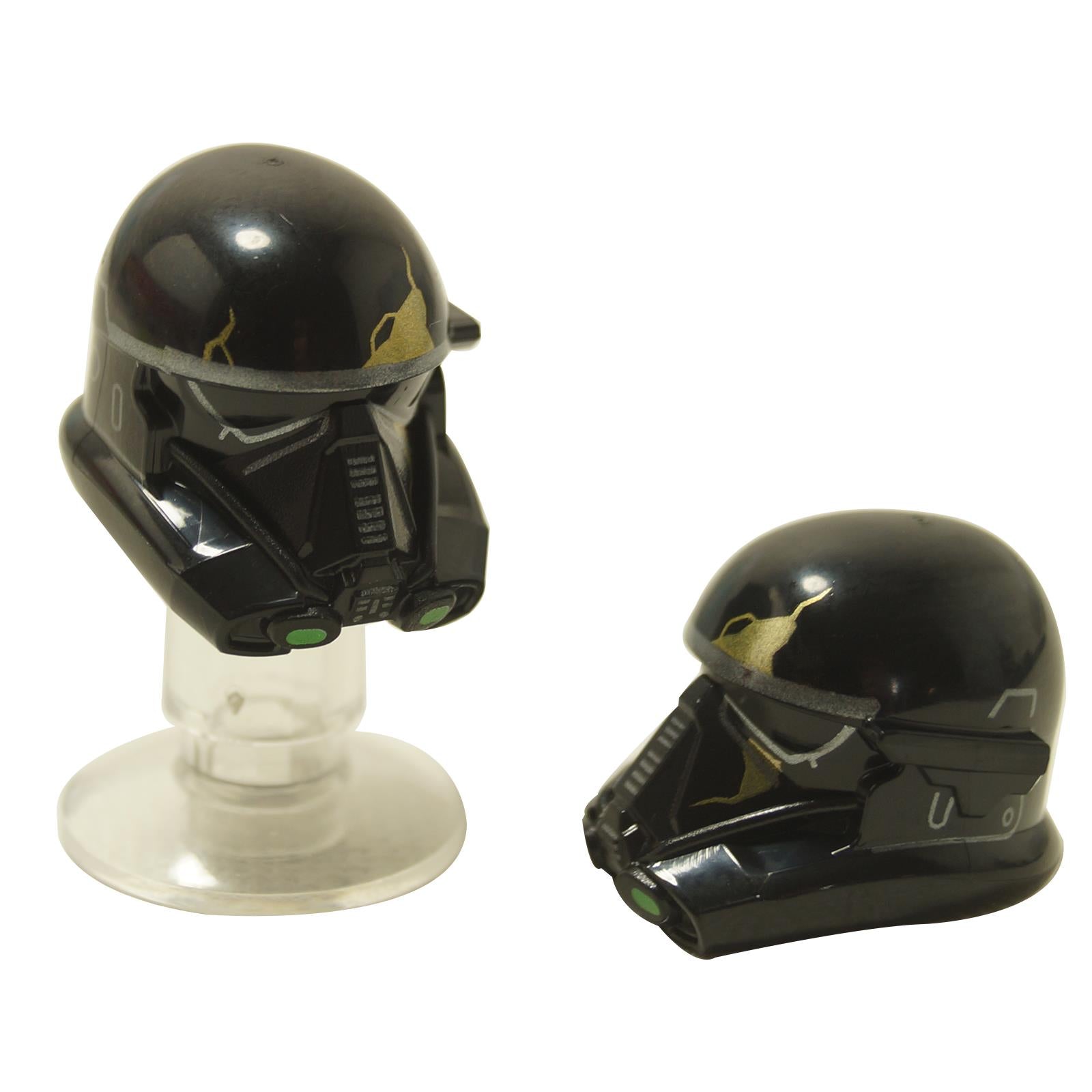 Black Imperial Death Trooper helmet with green visor details, molded minifigure headgear accessory
