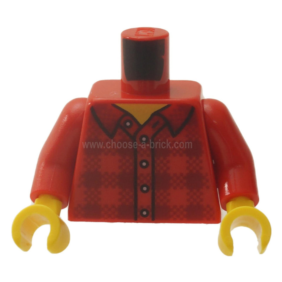 Rojo Torso de Camisa de Franela a Cuadros con Cuello y Patrón de 5 Botones - Rojo Brazos - Amarillo Manos