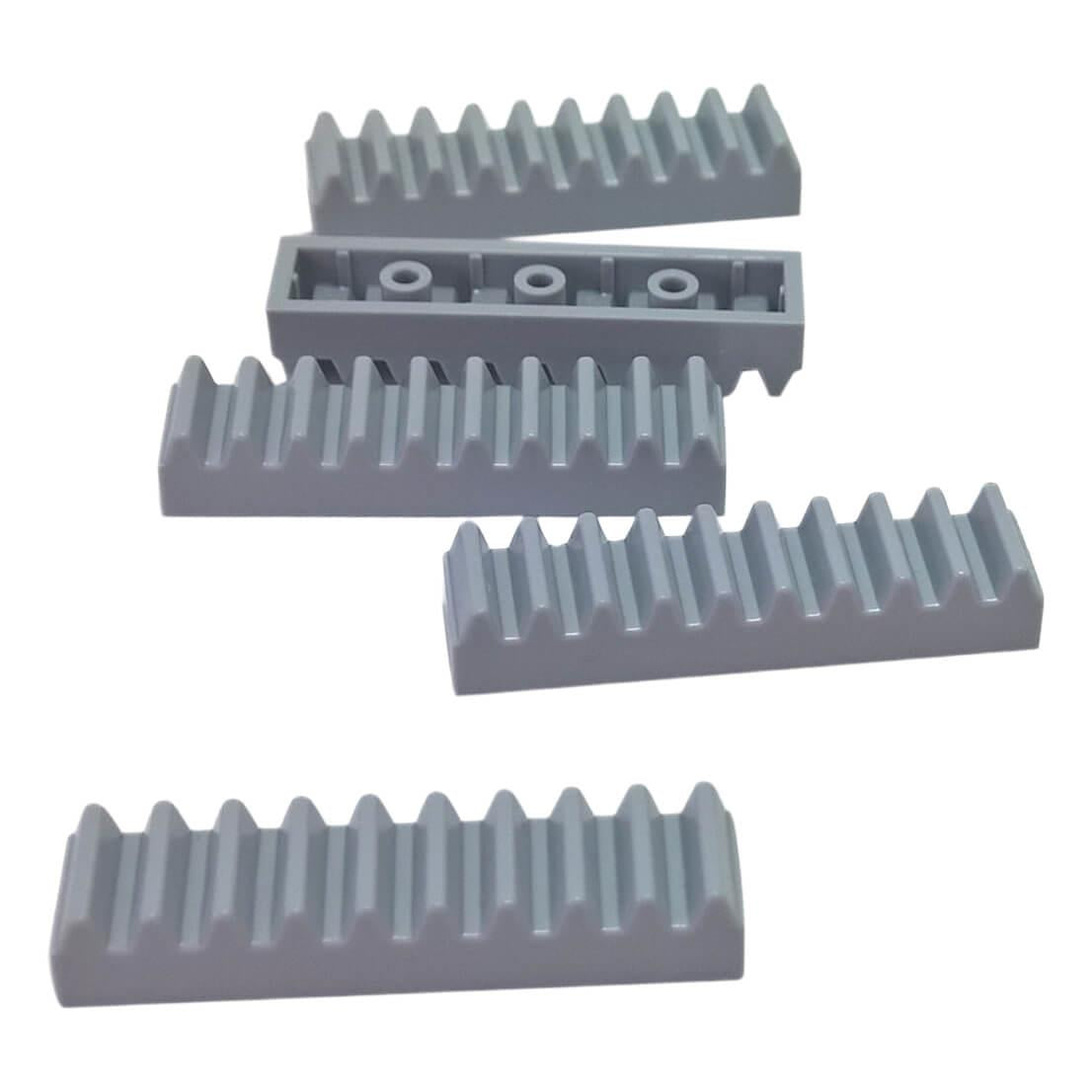 Light Bluish Gray LEGO Technic Gear Rack 1x4 (3743) — durable Technic part ideal for linear movement and gear assemblies.  