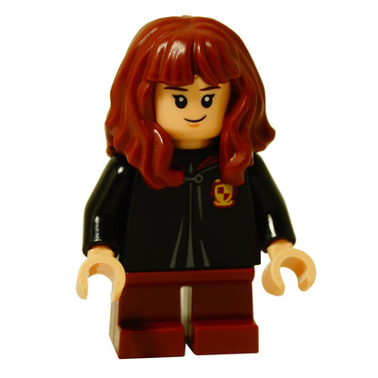 LEGO Harry Potter Hermione Granger minifigure (hp253) in her Gryffindor robe, showing  smilling  facial expressions.