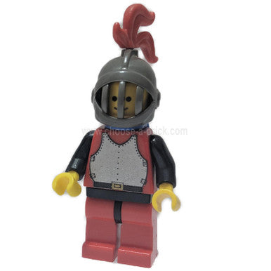 LEGO Knight minifigure, front view, silver breastplate, red plume