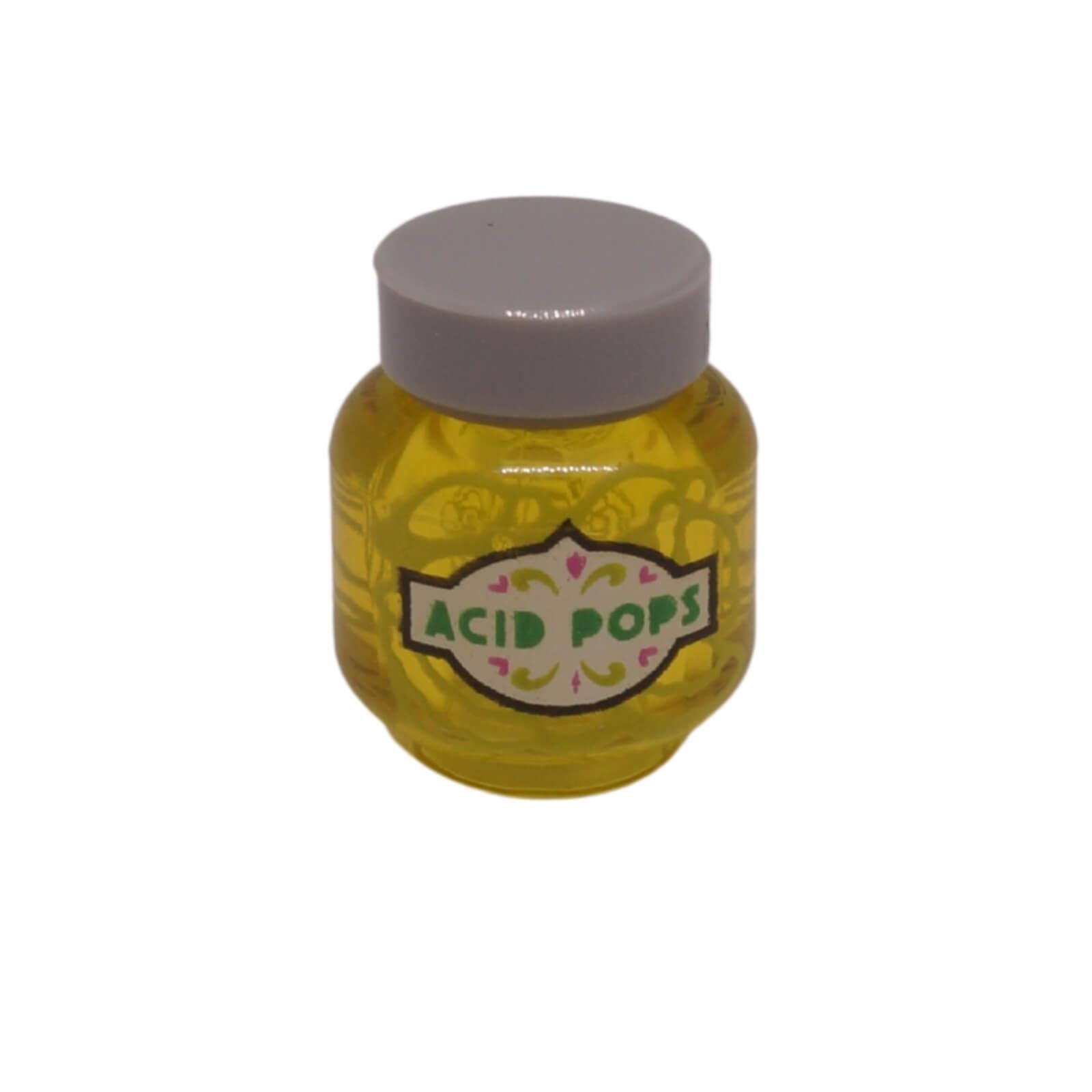 LEGO Acid Pops food jar assembly with printed candy label and lid
