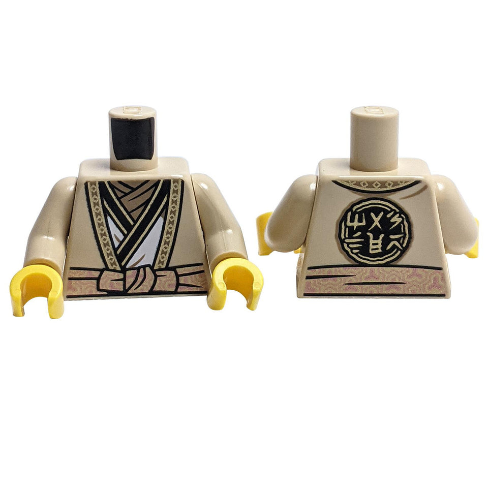 Torso Robe with Gold Hems, White Tunic, Dark Tan Scarf, Copper Sash, Ninjago Logogram 'MASTER' on B