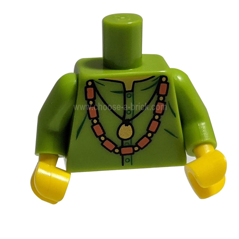Tricou Lime cu Pandantiv Aurie și Model de Colier cu Mărgele Portocalii / Brațe Lime / Mâini Galbene 