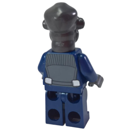 Back view of LEGO Admiral Raddus minifigure showing grey back harness printing on the blue torso.